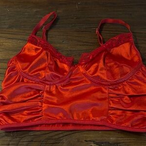 Red Lace Trim Crop Top